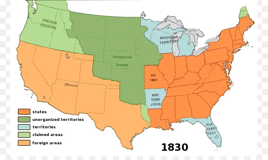 خريطة الولايات المتحدة الأمريكية عام 1830，المناطق PNG