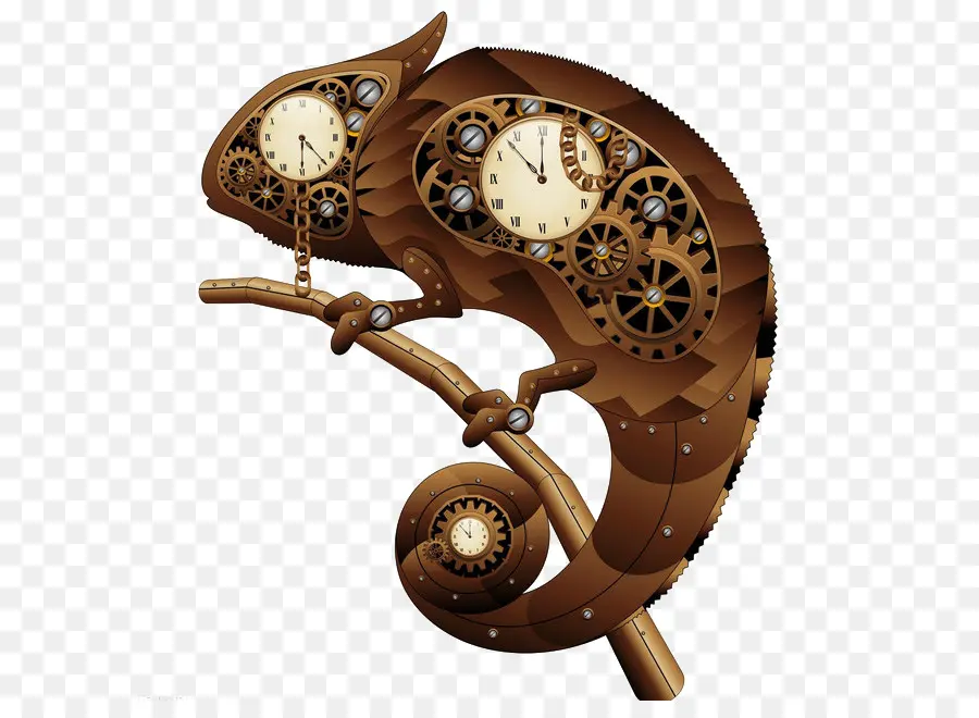 الحرباء Steampunk，ساعة PNG