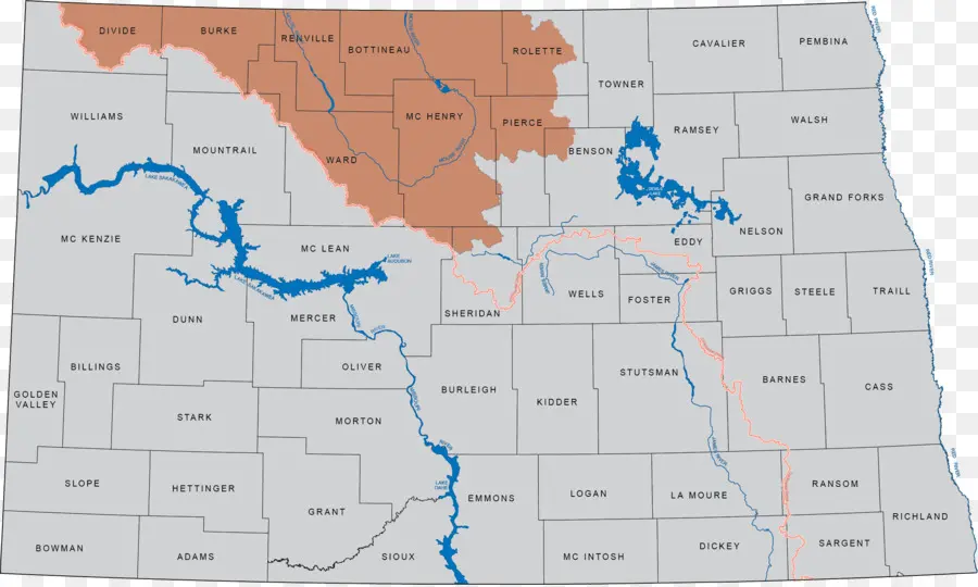 خريطة داكوتا الشمالية，المقاطعات PNG