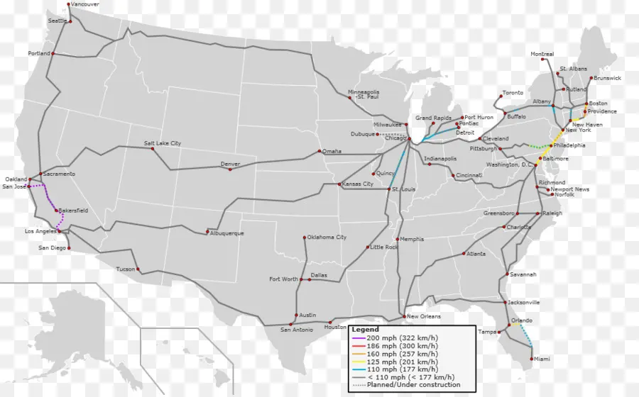 النقل بالسكك الحديدية，الولايات المتحدة PNG