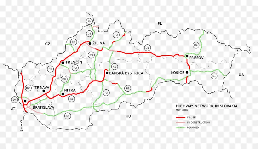 سلوفاكيا خريطة الطريق السريع，الطرق PNG