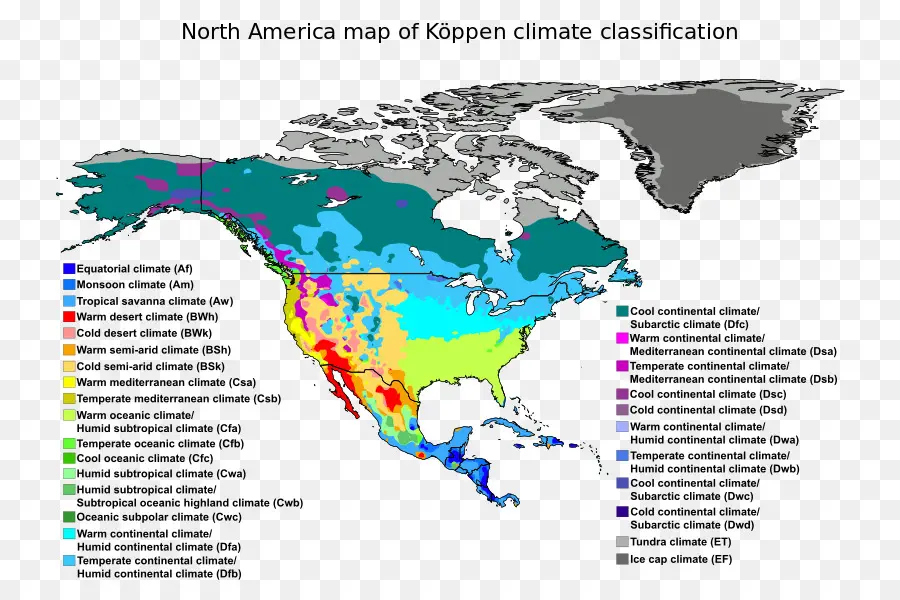 خريطة المناخ，أمريكا الشمالية PNG