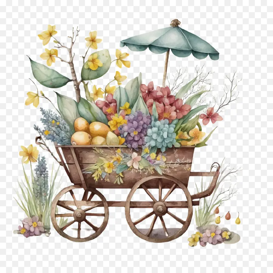عربة الحديقة，بيض عيد الفصح PNG