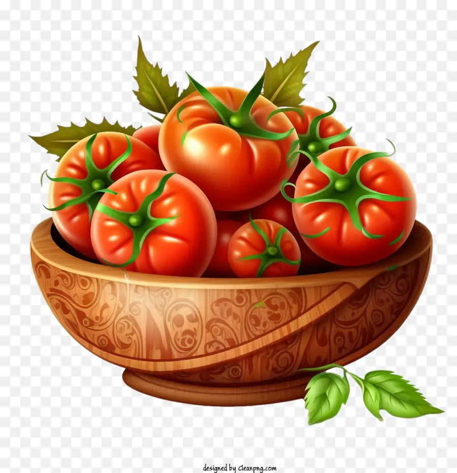 الطماطم，وعاء خشبي PNG