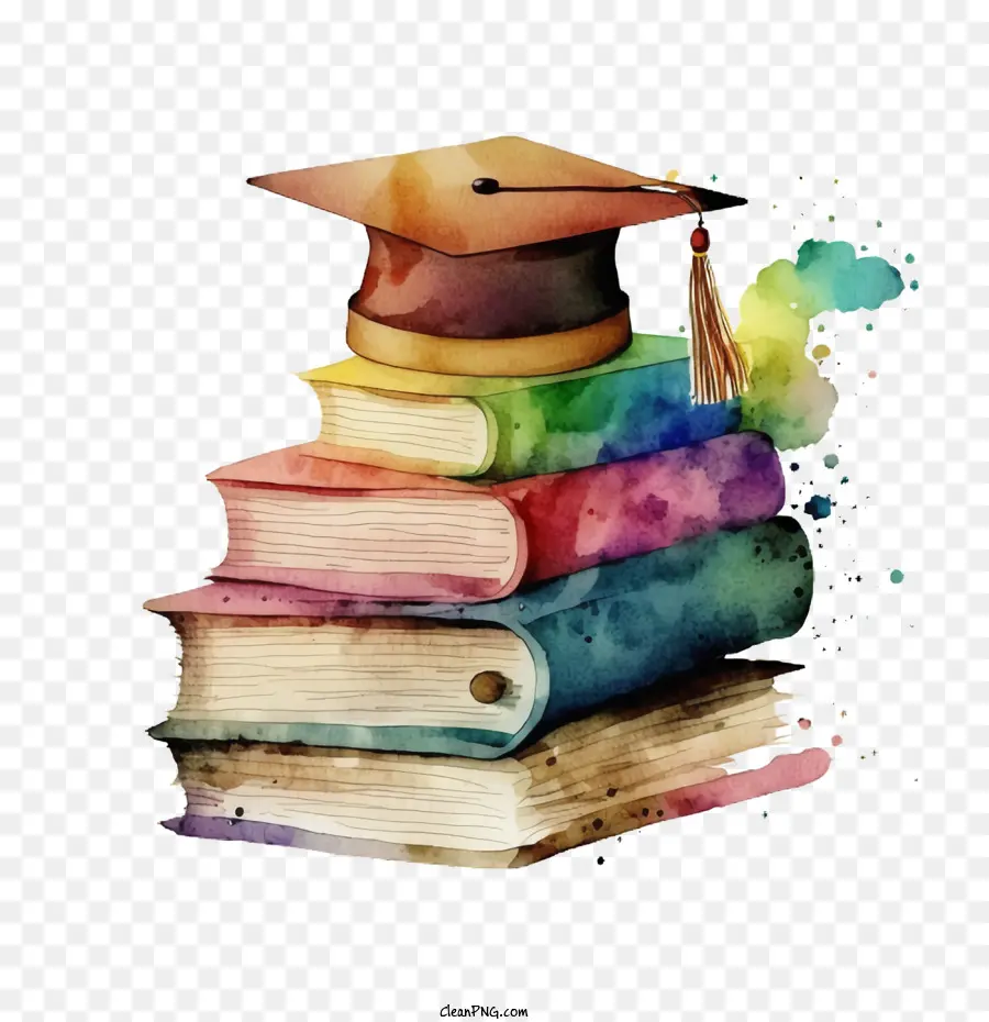 كومة بالألوان المائية من الكتب，كومة الرسوم المتحركة من الكتب PNG