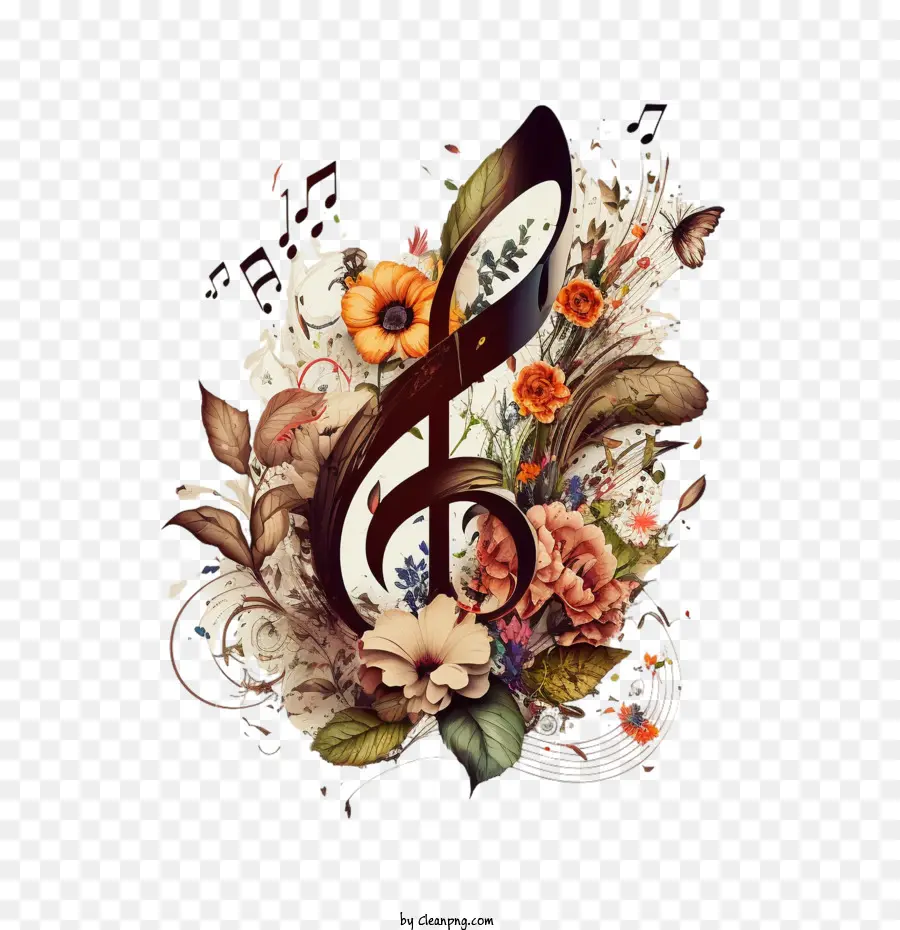 ملاحظة موسيقية مع الزهور，ملاحظة الموسيقى PNG