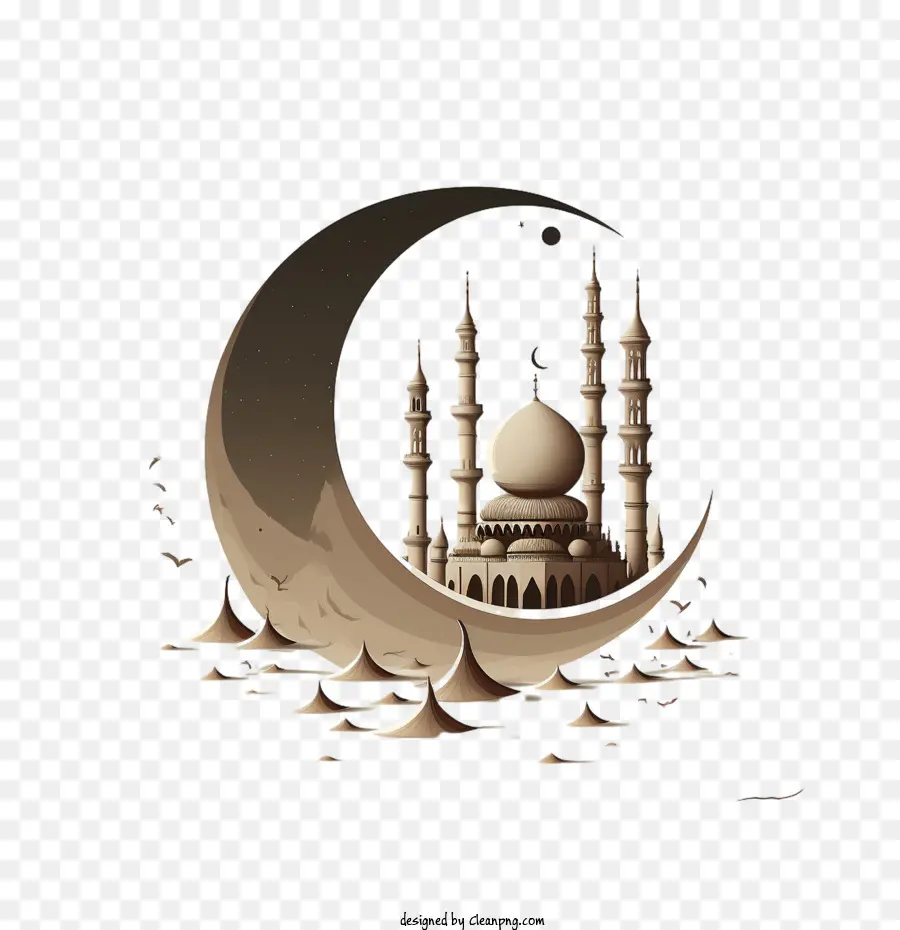 مسجد قمر وقمر，المسجد الإسلامي والقمر PNG