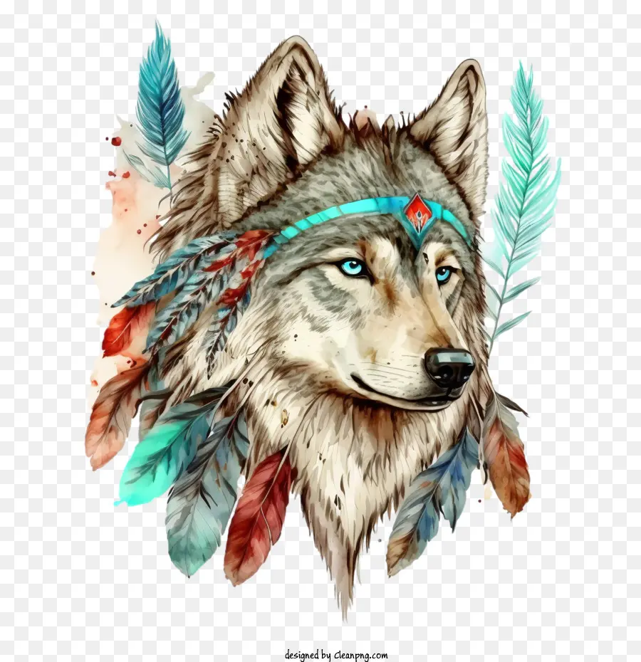 ألوان مائية الذئب，رأس الذئب PNG