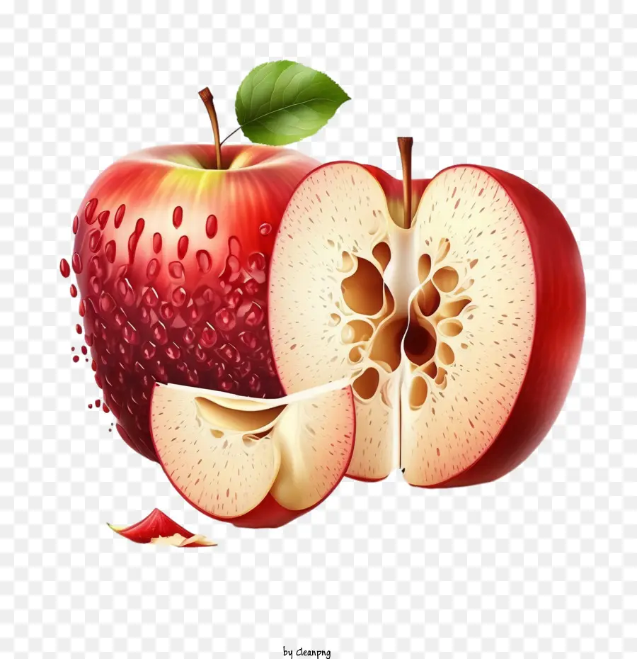 التفاح الأحمر，نصف تفاحة PNG