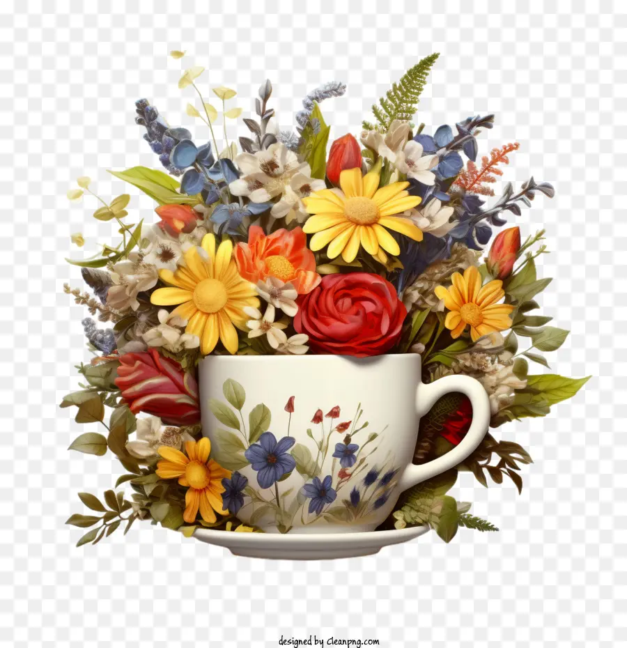 فنجان القهوة，كوب الأزهار PNG