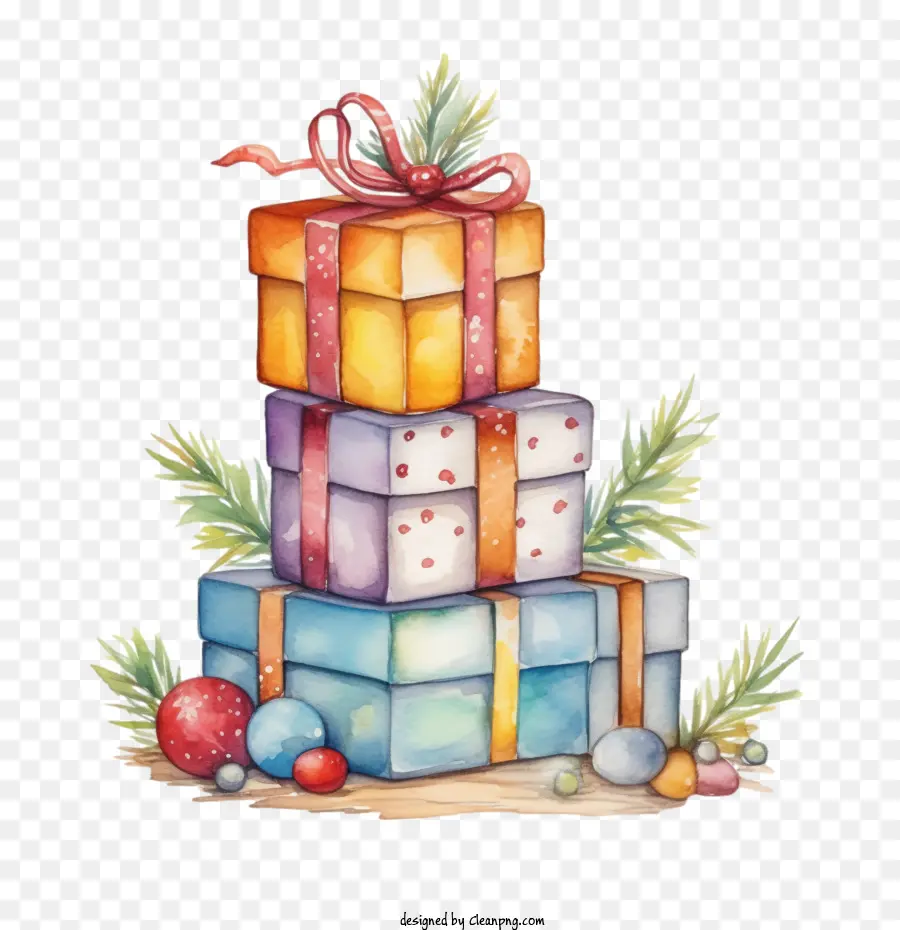 ألوان مائية هدية مربع，هدية عيد الميلاد مربع PNG