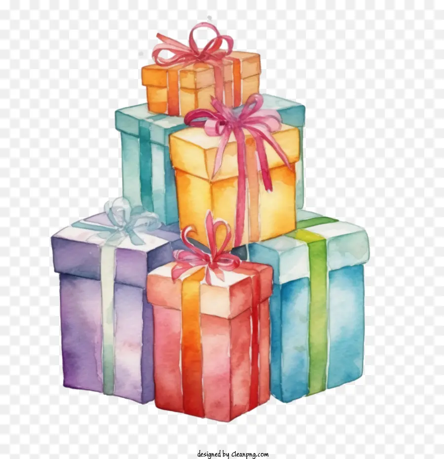 هدايا متعددة الألوان，ألوان مائية هدية مربع PNG
