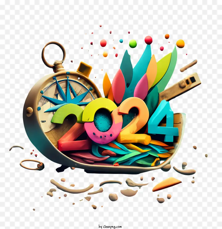 2024 رأس السنة，2024 مع الساعة PNG