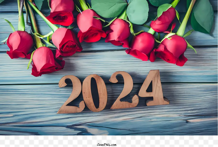 2024 العام الجديد，الورود الحمراء PNG
