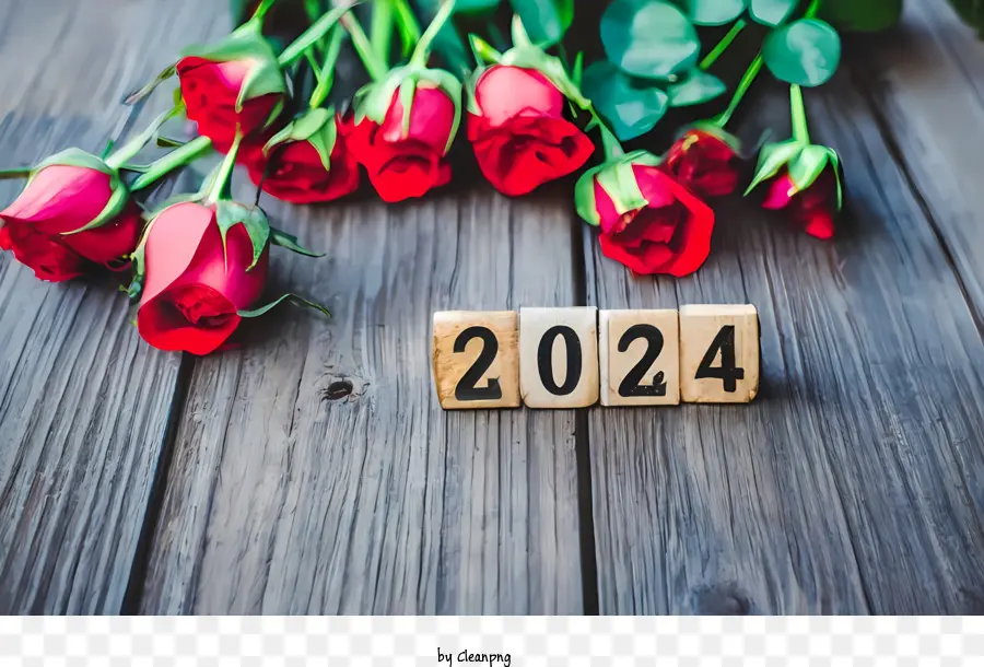 2024 رأس السنة，الورد و 2024 PNG