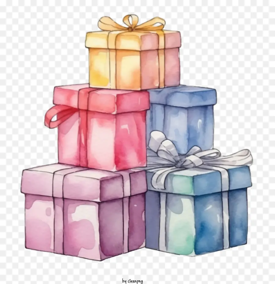 ألوان مائية هدية مربع，علب الهدايا PNG