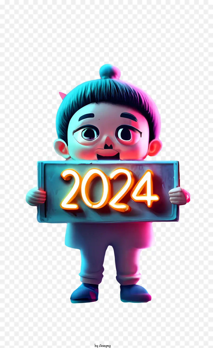 2024 رأس السنة，طفل يحمل علامة 2024 PNG