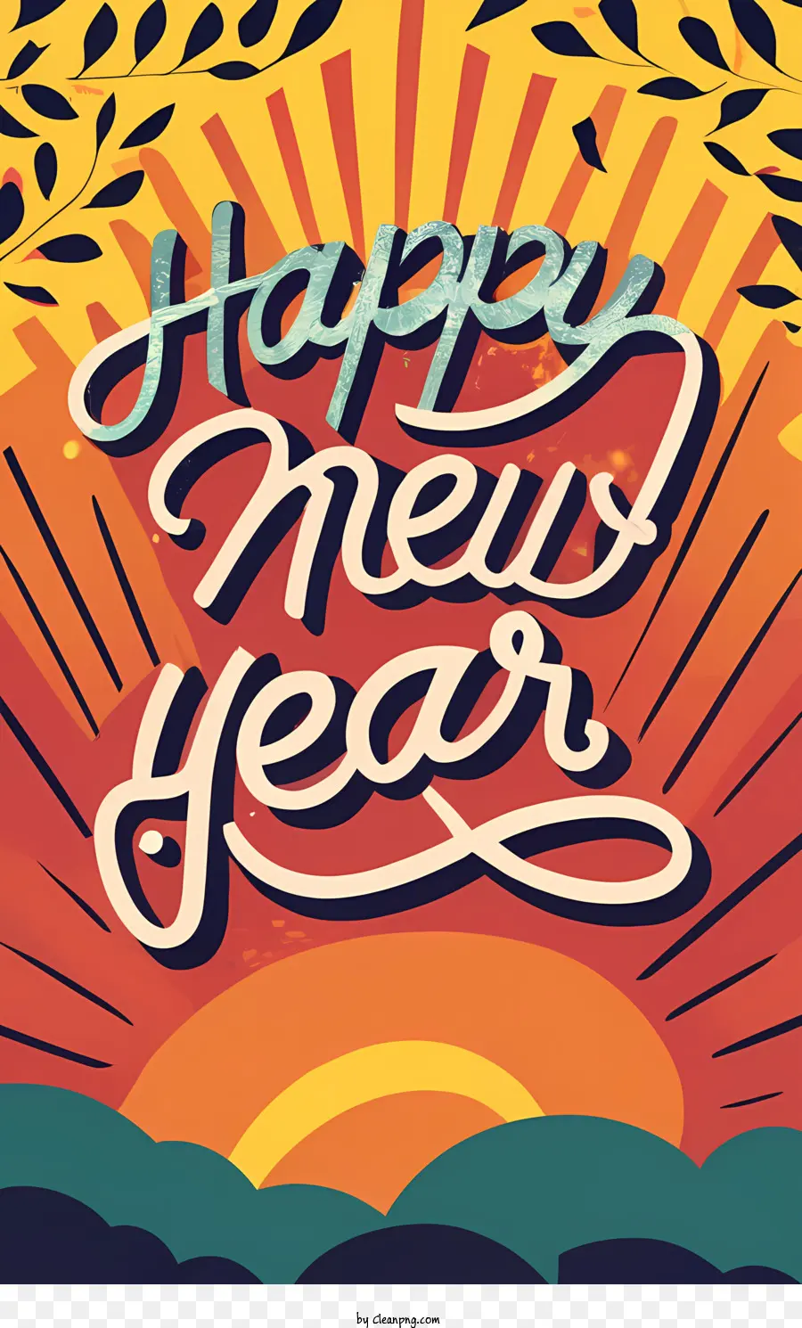 سنة جديدة سعيدة，غروب الشمس PNG