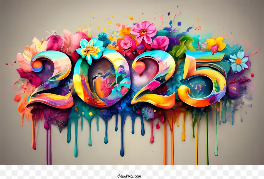 2025 سنة جديدة سعيدة，2025 Word Art PNG