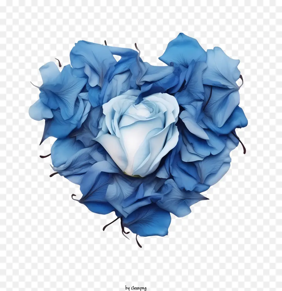 بتلات الورد الأزرق，شكل قلب ، PNG