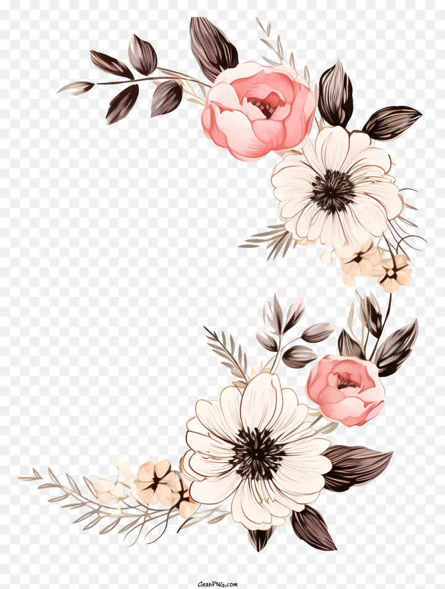 تصميم الأزهار，الأسود و الأبيض PNG