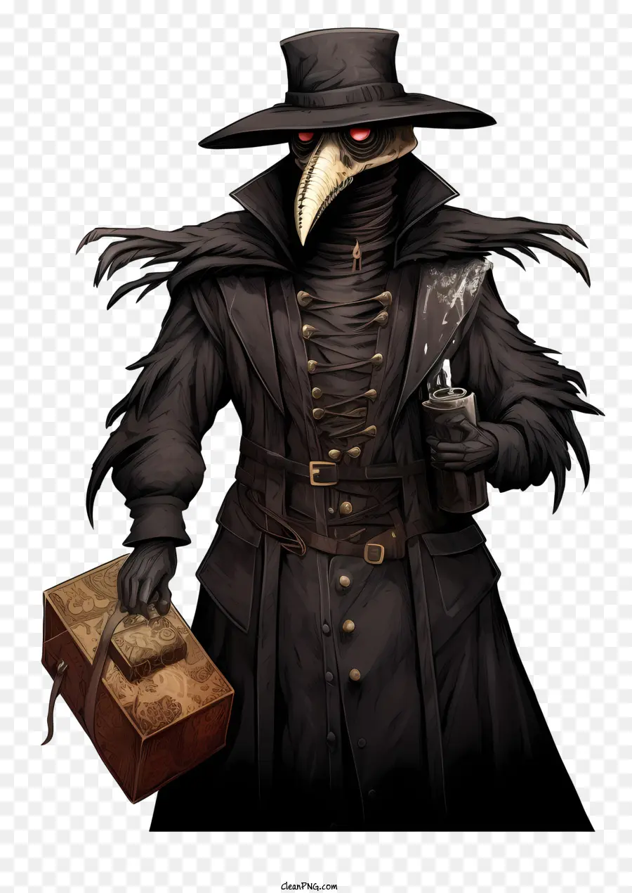 شخصية في معطف أسود طويل，قبعة واسعة الحواف PNG