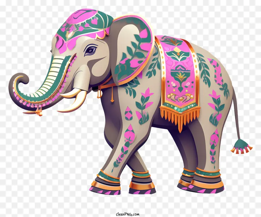 الفيل في الساري，الفيل يرتدي الساري المزخرف PNG