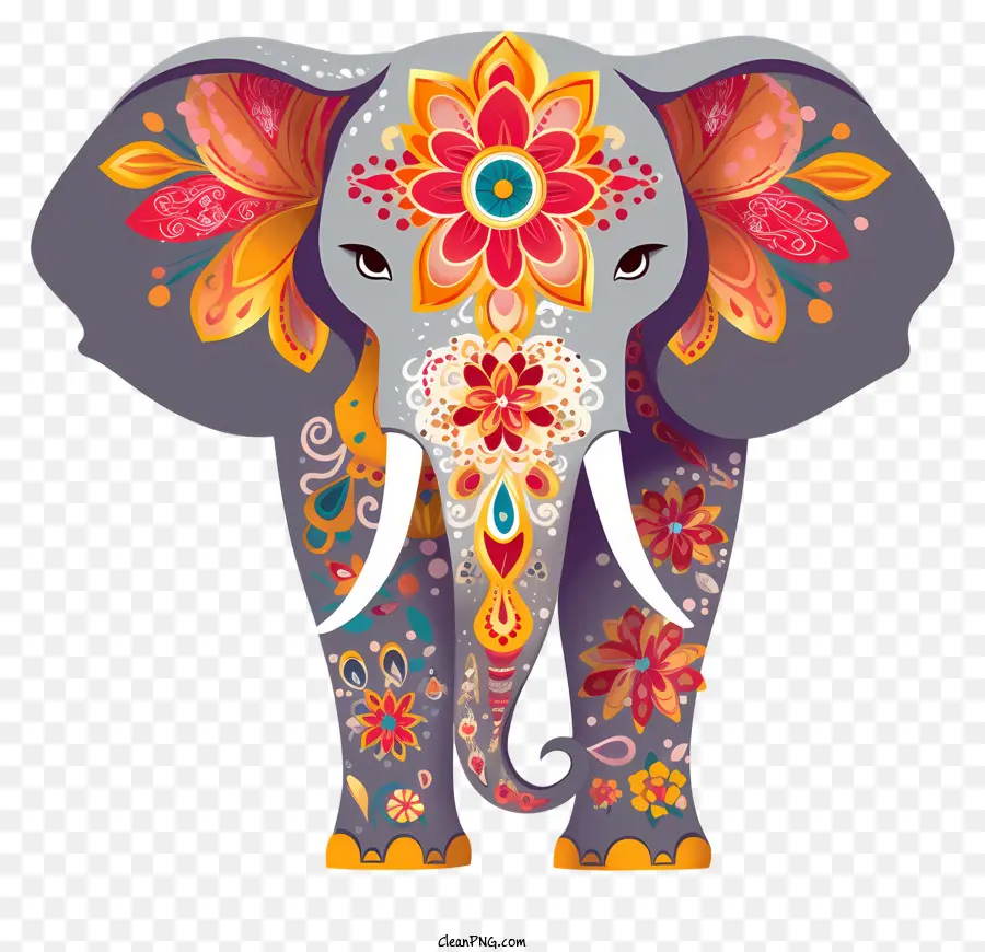 تصاميم الأزهار على الفيل，فيل طويل الأذن PNG