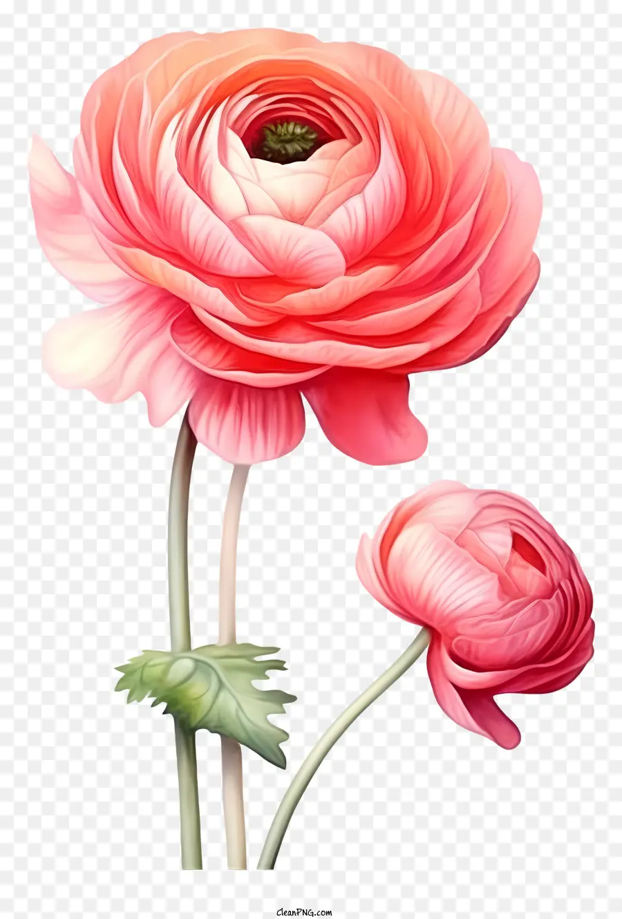 الزهور الوردية，جذع أخضر PNG