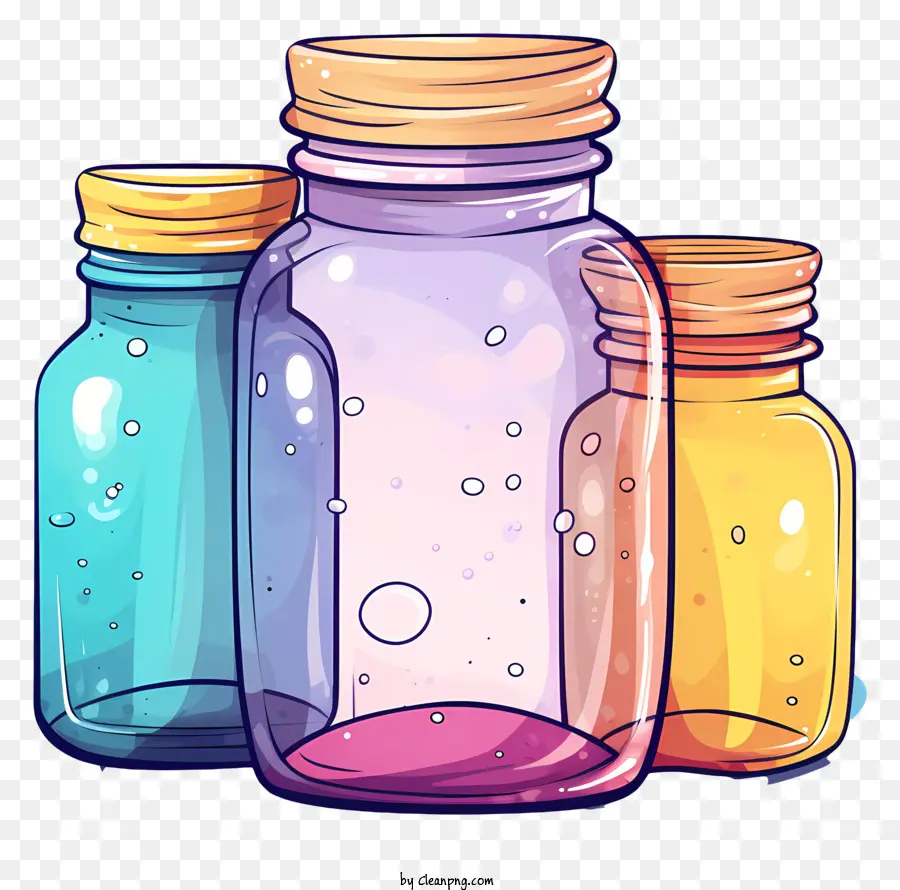 الجرار الزجاجية الملونة，أشكال وأحجام مختلفة PNG
