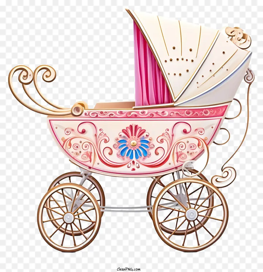 عربة الطفل，الوردي و الأبيض PNG