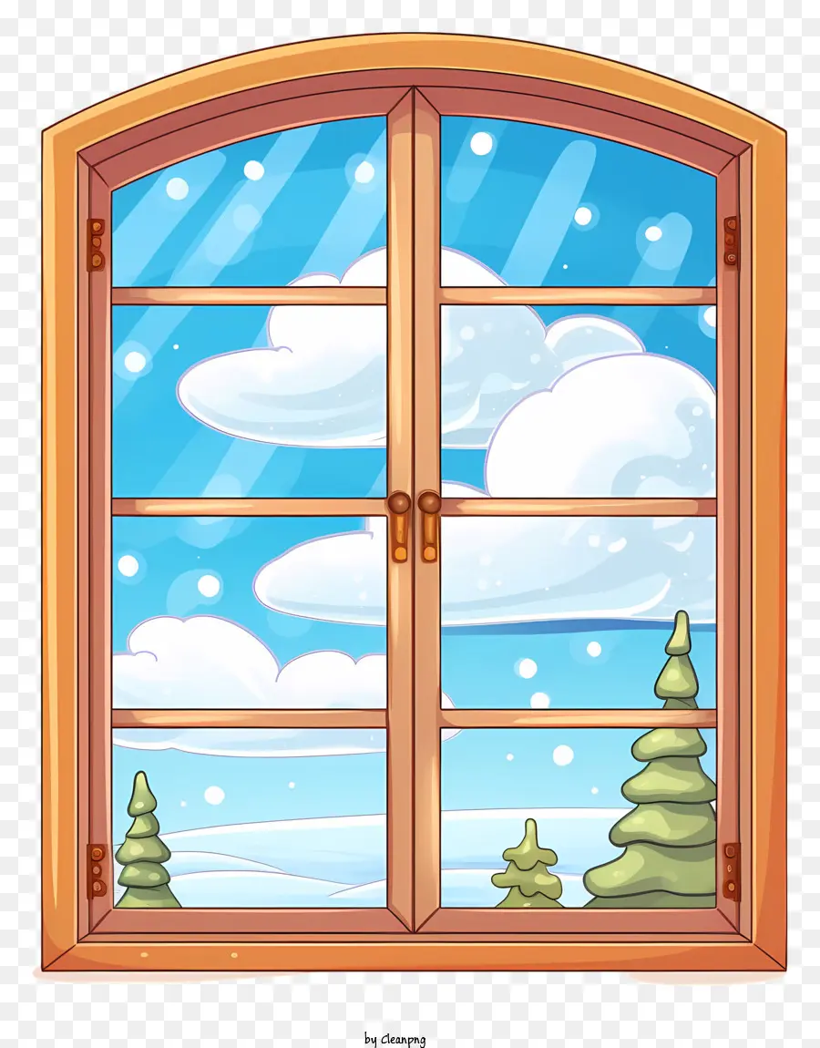 الكارتون شتاء المناظر الطبيعية，منظر ثلجي من خلال النافذة PNG