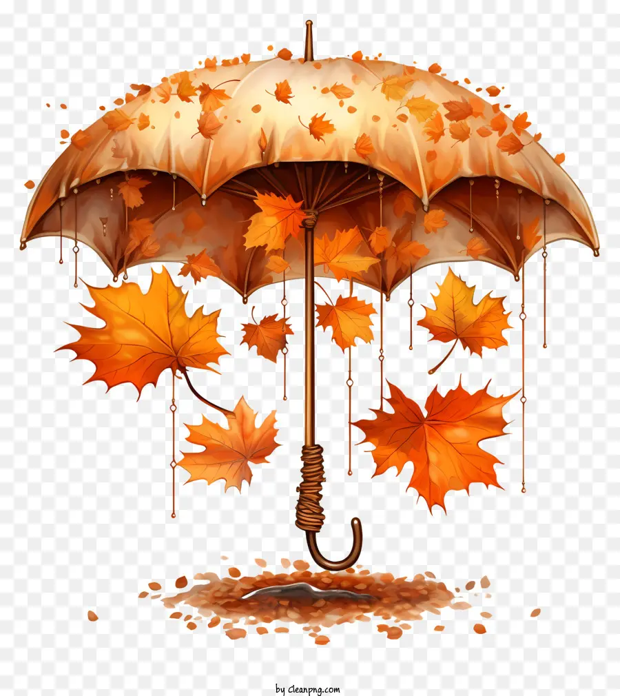 مظلة برتقالية كبيرة，أوراق الخريف PNG