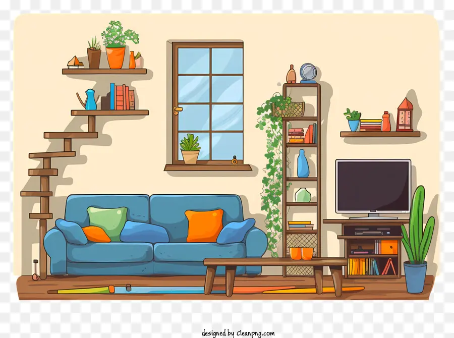 غرفة المعيشة，أريكة زرقاء PNG