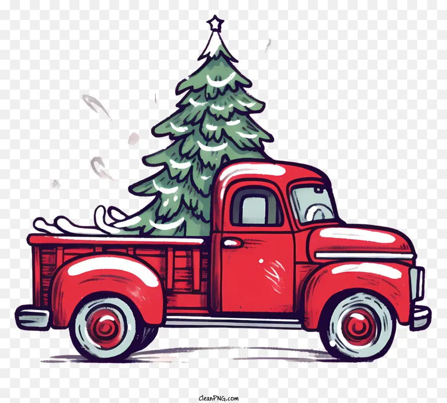 شجرة عيد الميلاد，شاحنة بيك آب حمراء PNG