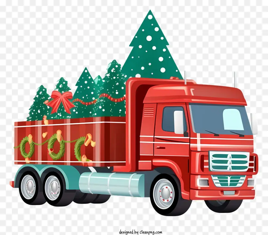 شاحنة حمراء，شجرة عيد الميلاد PNG