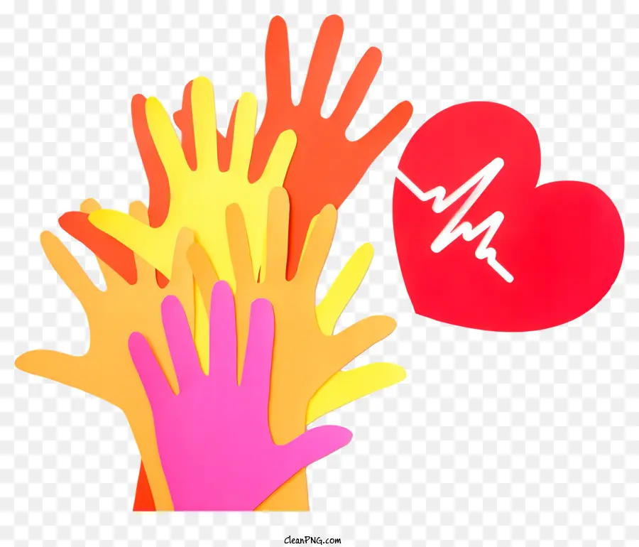 الأيدي الملونة，قلب أحمر PNG