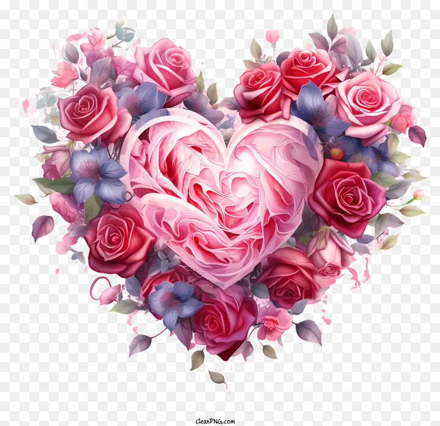 الورود على شكل قلب，الورود الوردية والأزرق PNG