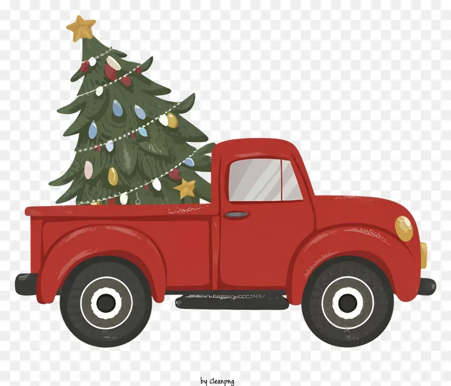 شاحنة بيك آب حمراء，شجرة عيد الميلاد PNG