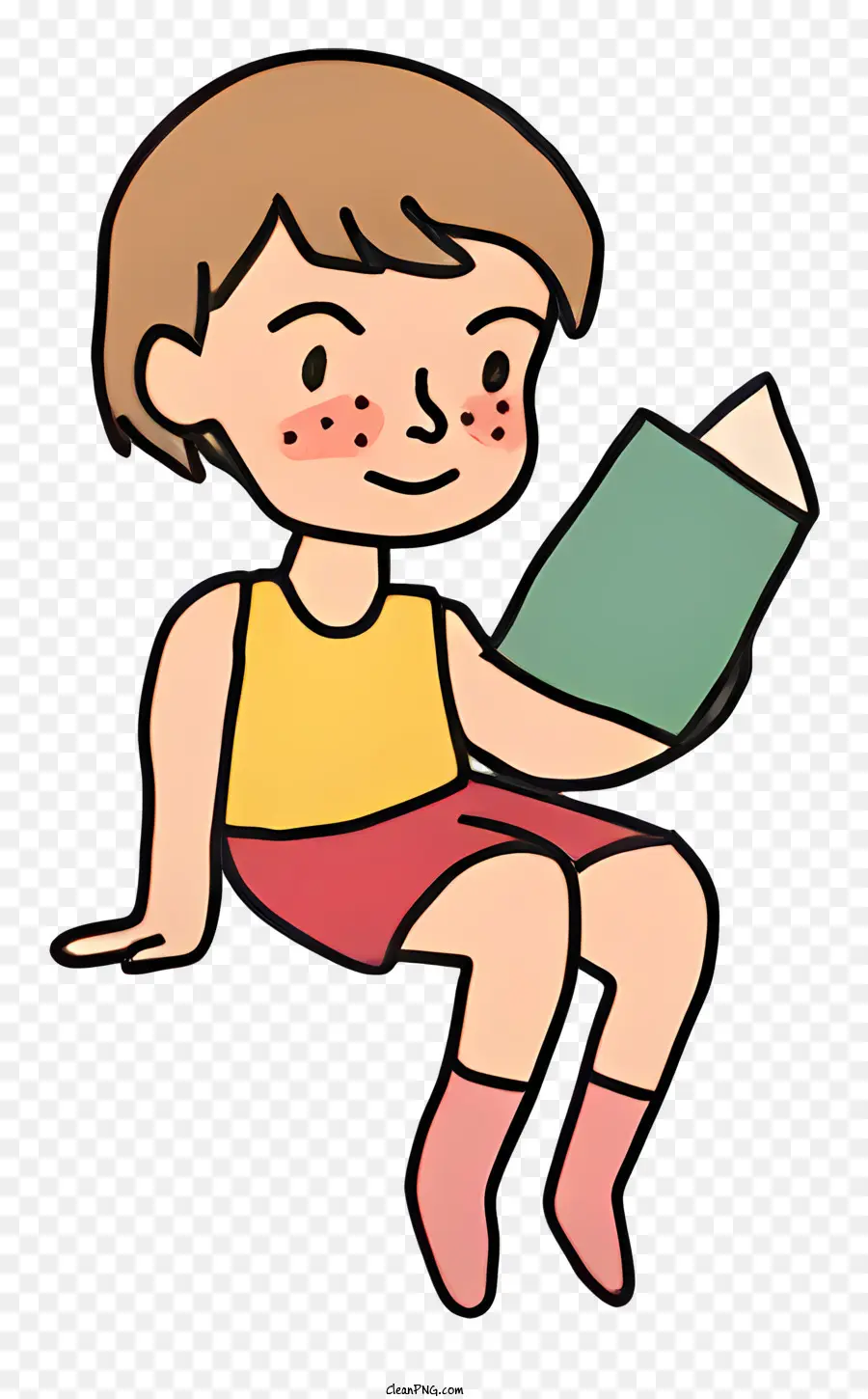 الطفل قراءة الكتاب，القميص الأصفر PNG