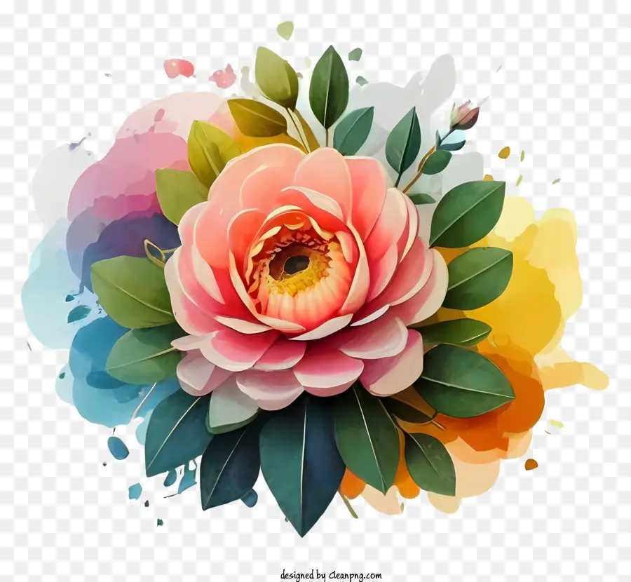 زهرة الفاوانيا，الرسم بالألوان المائية PNG
