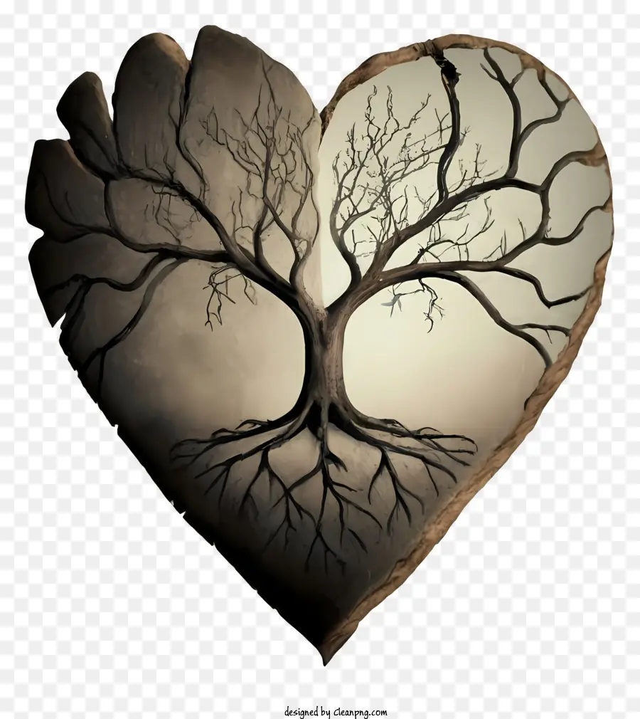 شجرة تنمو من القلب，شكل قلب متصدع PNG