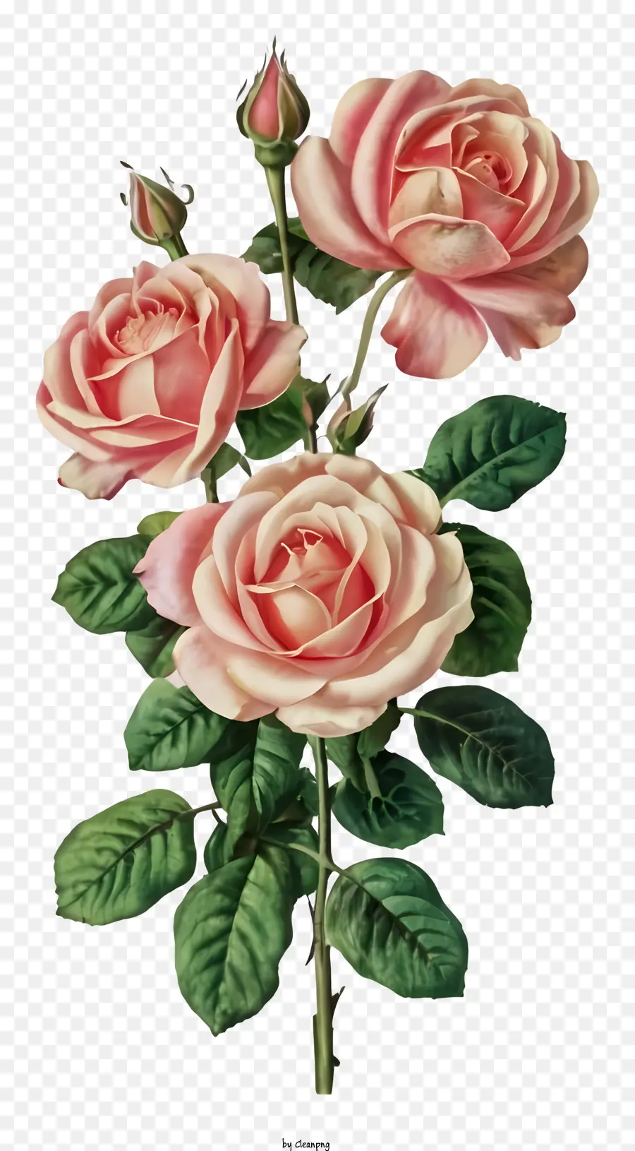 الوردي الورود，الأوراق الخضراء ، PNG