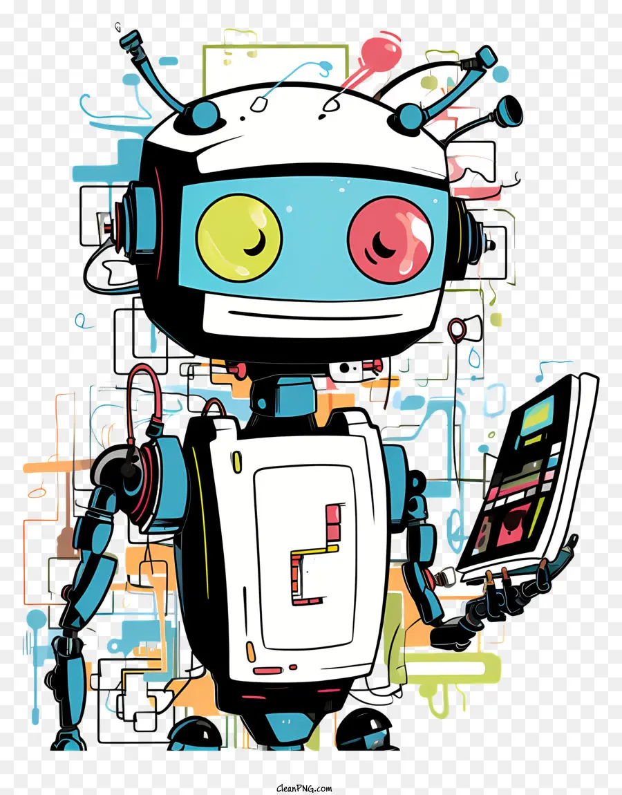 روبوت مع الجهاز اللوحي，صورة روبوت PNG