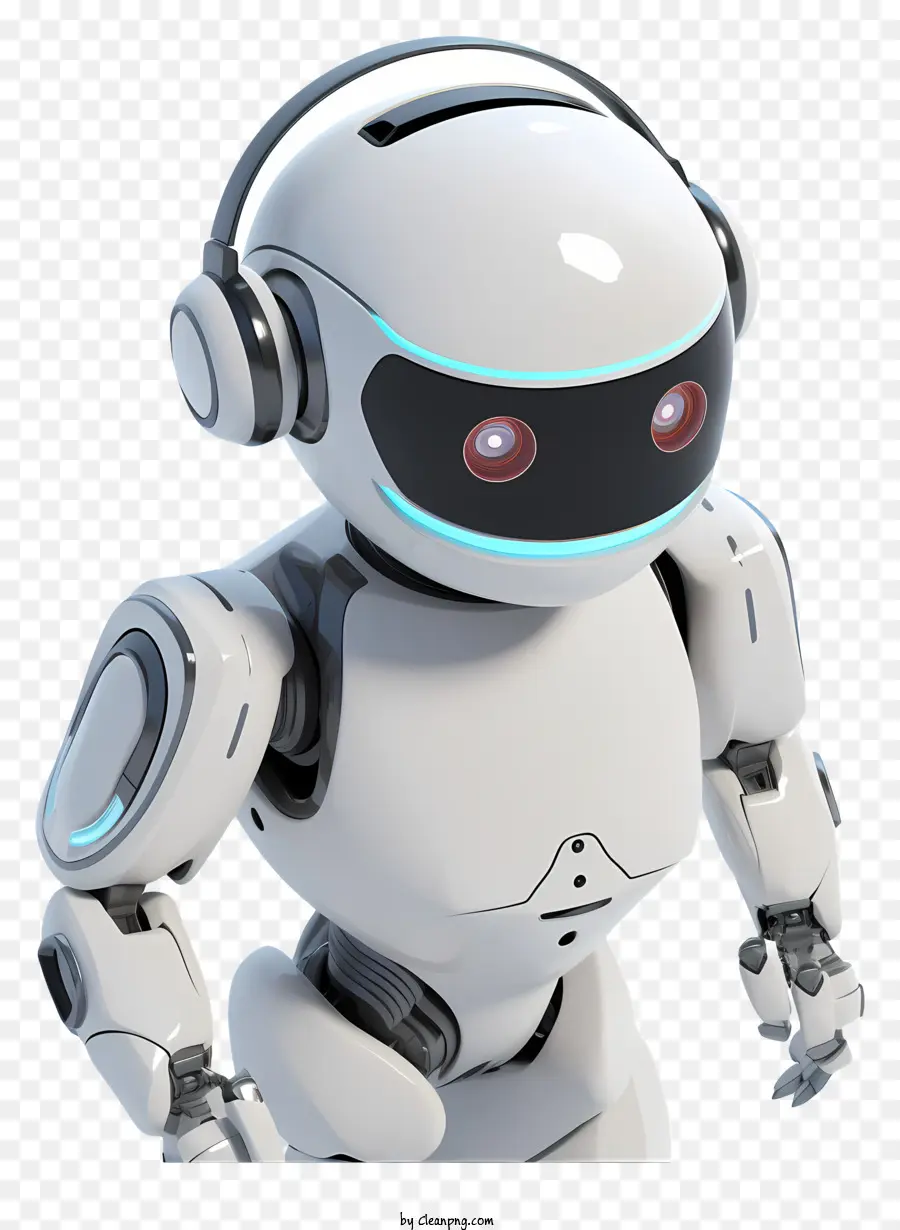روبوت مع سماعات الرأس，روبوت عيون متوهجة PNG