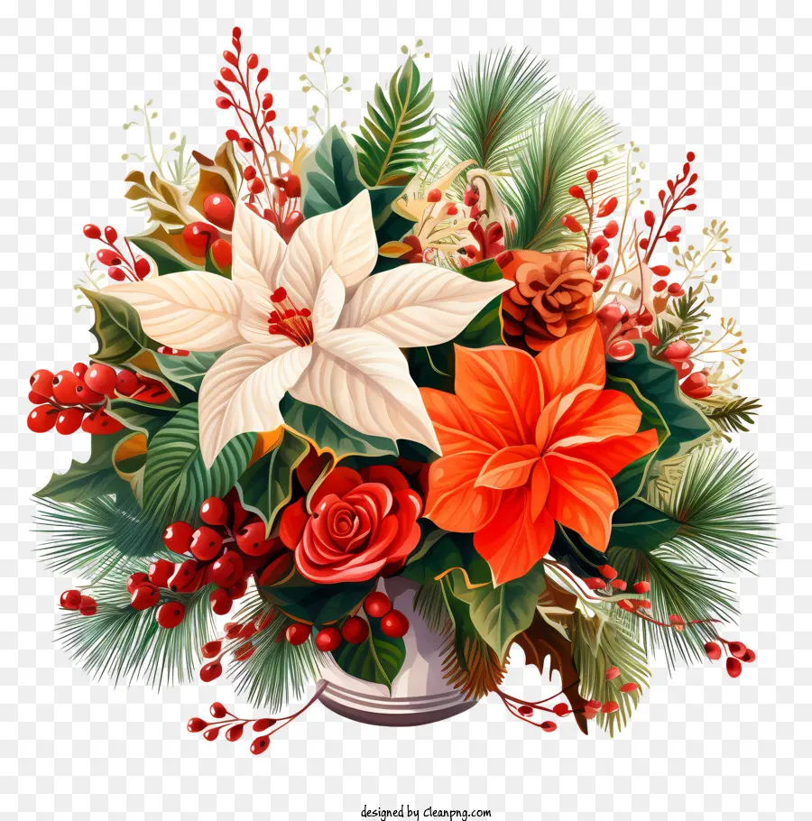 باقة عيد الميلاد，الزهور الحمراء والأبيض PNG