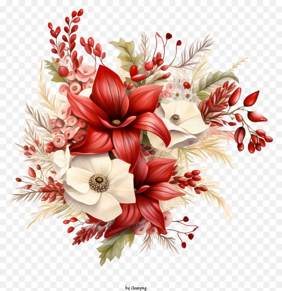 باقة حمراء وبيضاء，زهور البونسيت PNG