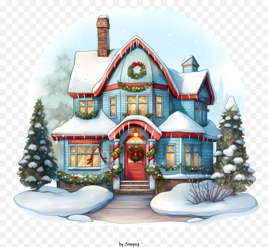 مشهد عيد الميلاد，البيت الأحمر والأزرق PNG
