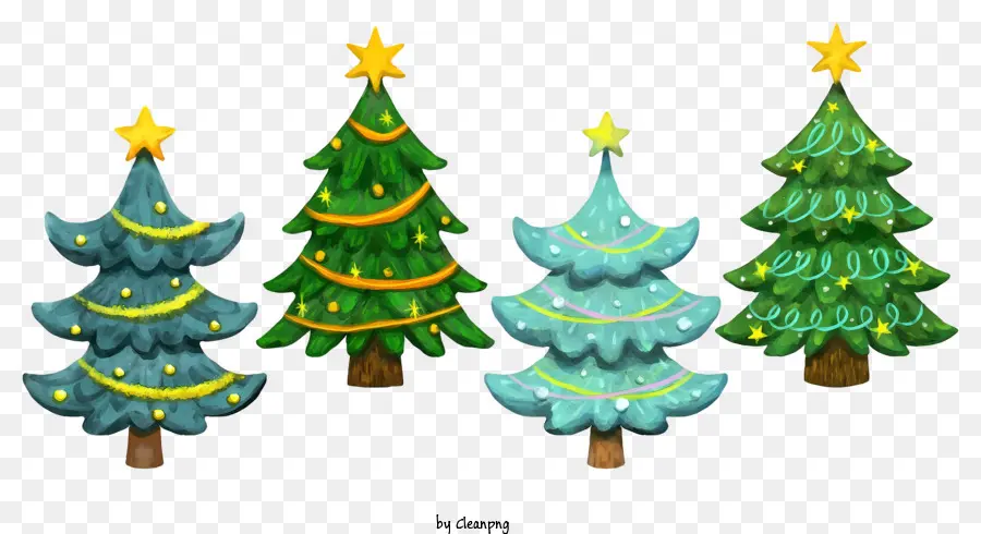 أشجار عيد الميلاد，النجوم الذهبية PNG