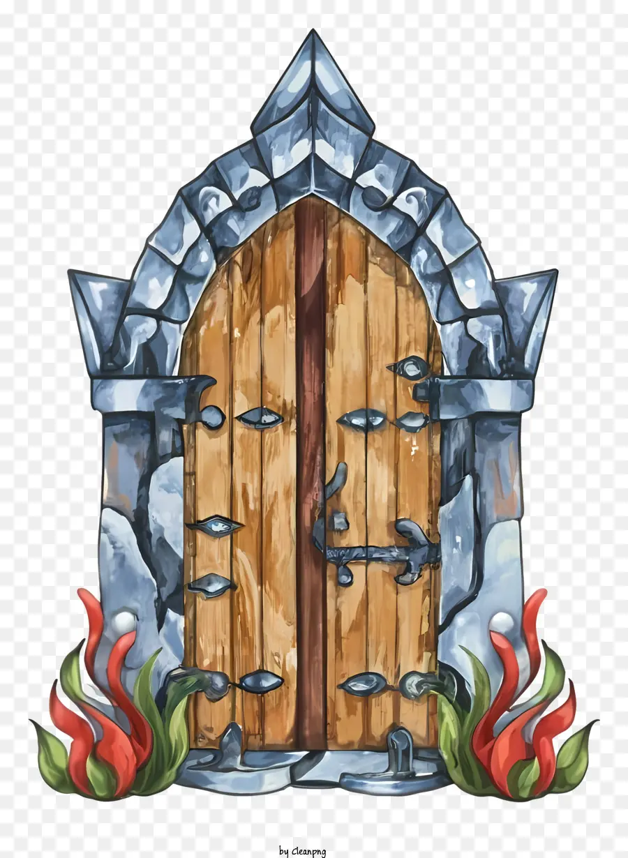 الباب الخشبي，قوس حجري PNG
